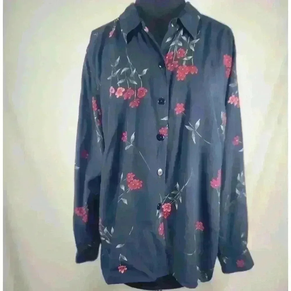 Elisabeth By Liz Claiborne Petite 2 Tailored Floral Blouse Drop Shoulder Tab‎